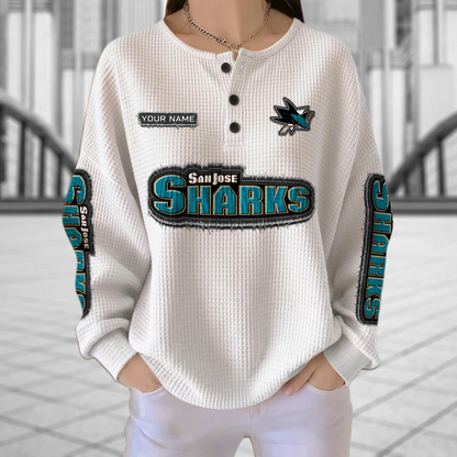 SJS x NHL Personalized Waffle Knit Henley Sweatshirt 2005 DatND DVT