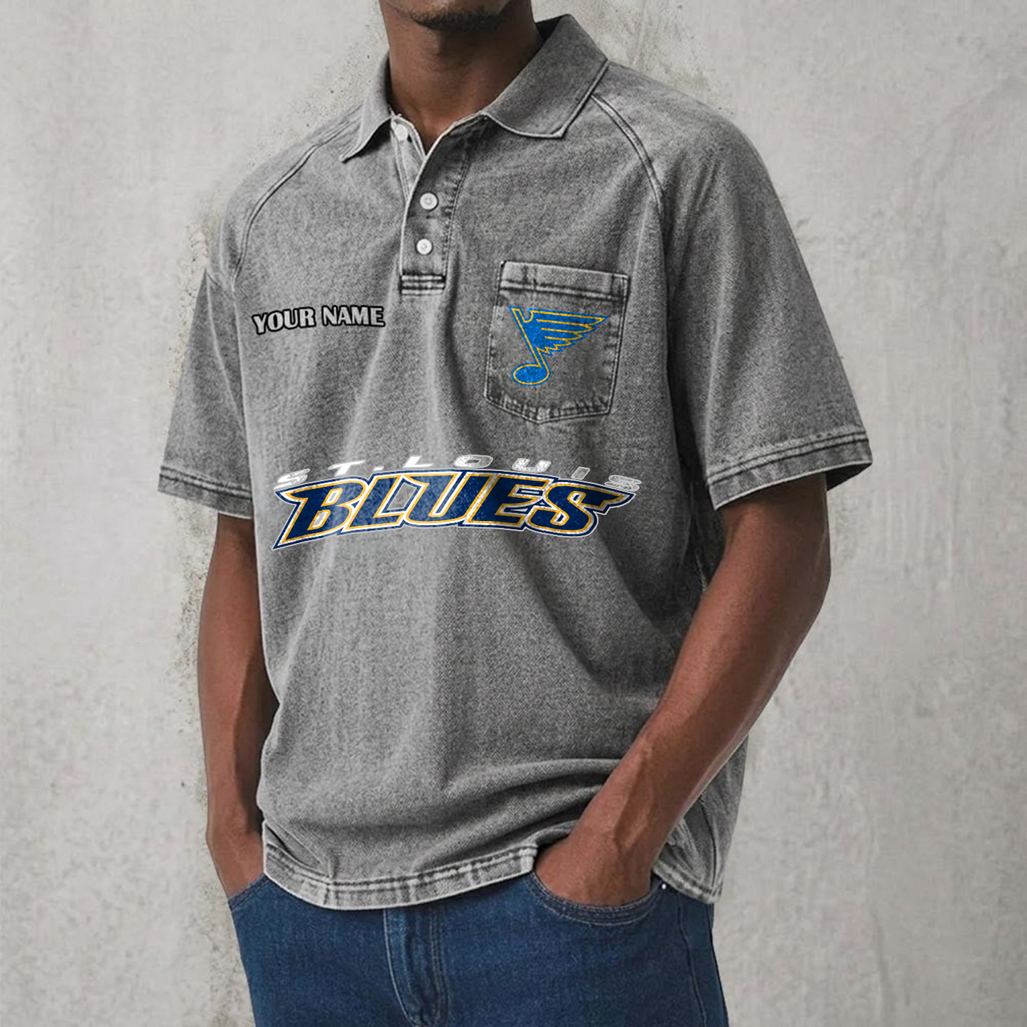 STL x NHL Men's Distressed Turn-Down Collar Polo DATND TANTD 250526