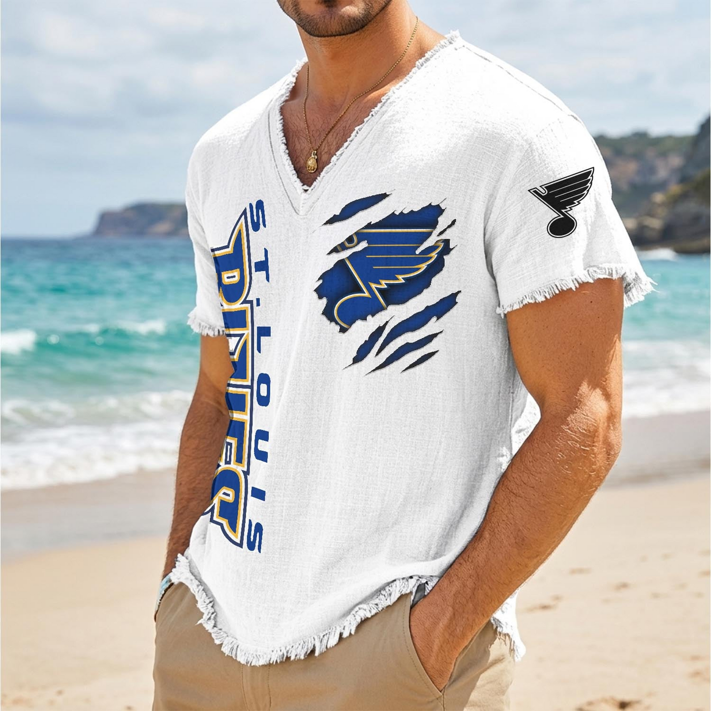 STL x NHL V-Neck Linen Beach Shirt 1905 DatND DVT