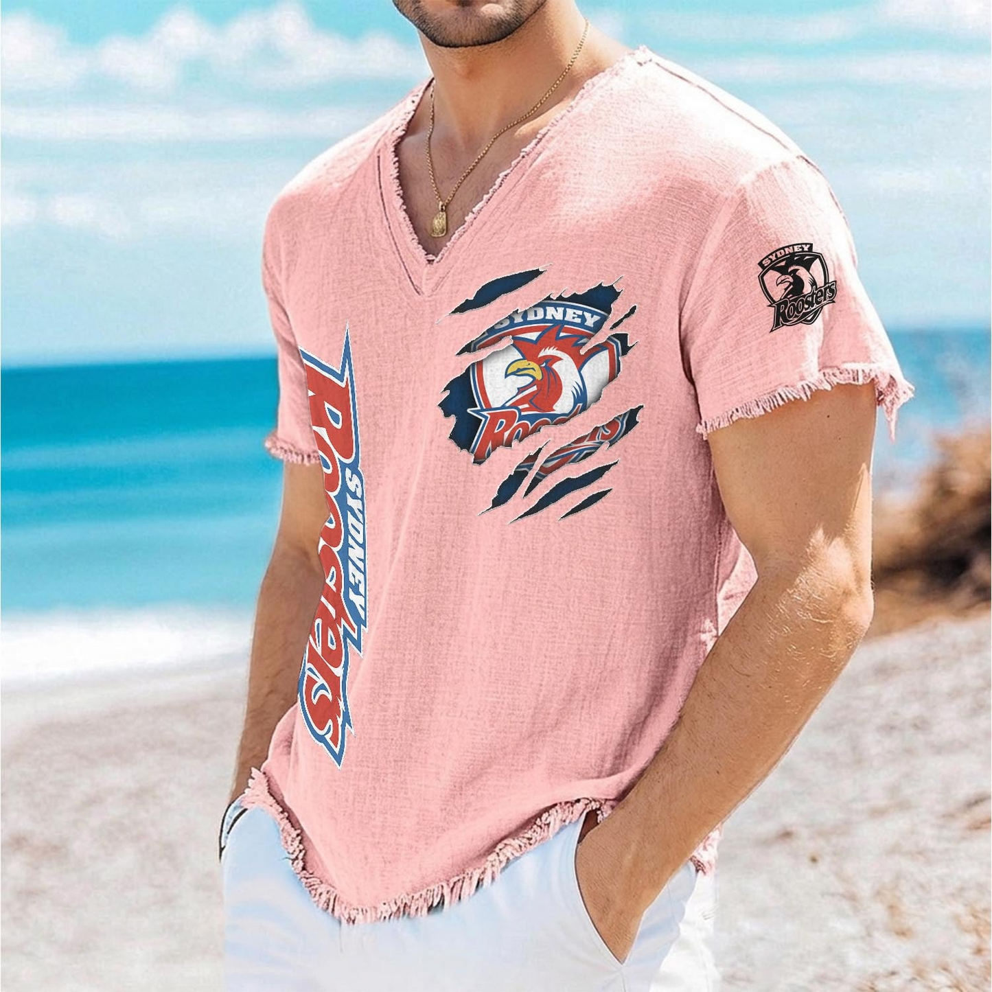 SYD x NRL V-Neck Linen Beach Shirt 1905 DatND DVT