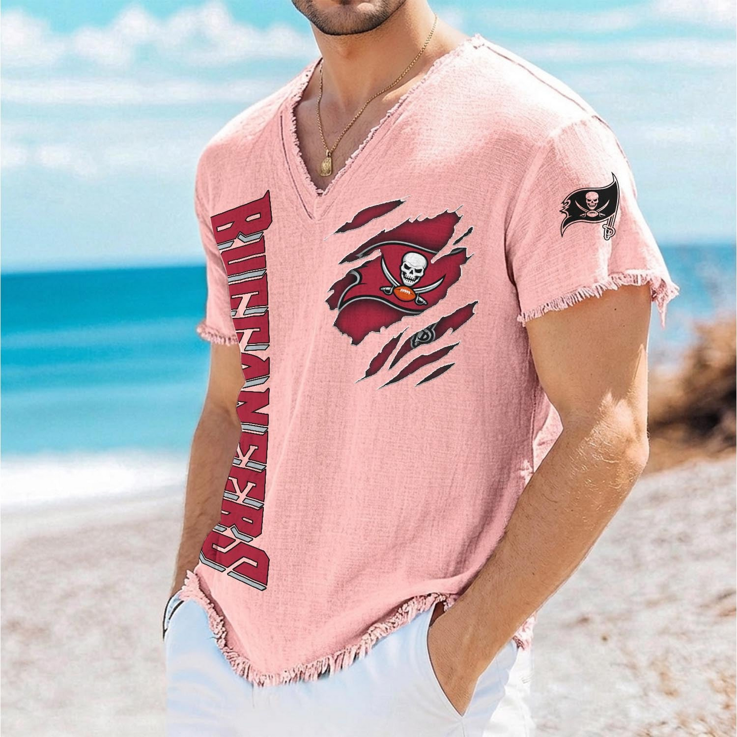 TB x NFL V-Neck Linen Beach Shirt 1905 DatND DVT