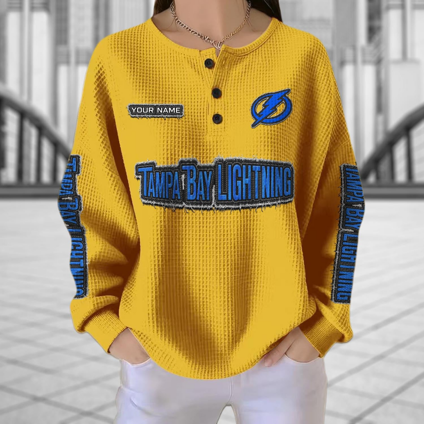 TBL x NHL Personalized Waffle Knit Henley Sweatshirt 2005 DatND DVT