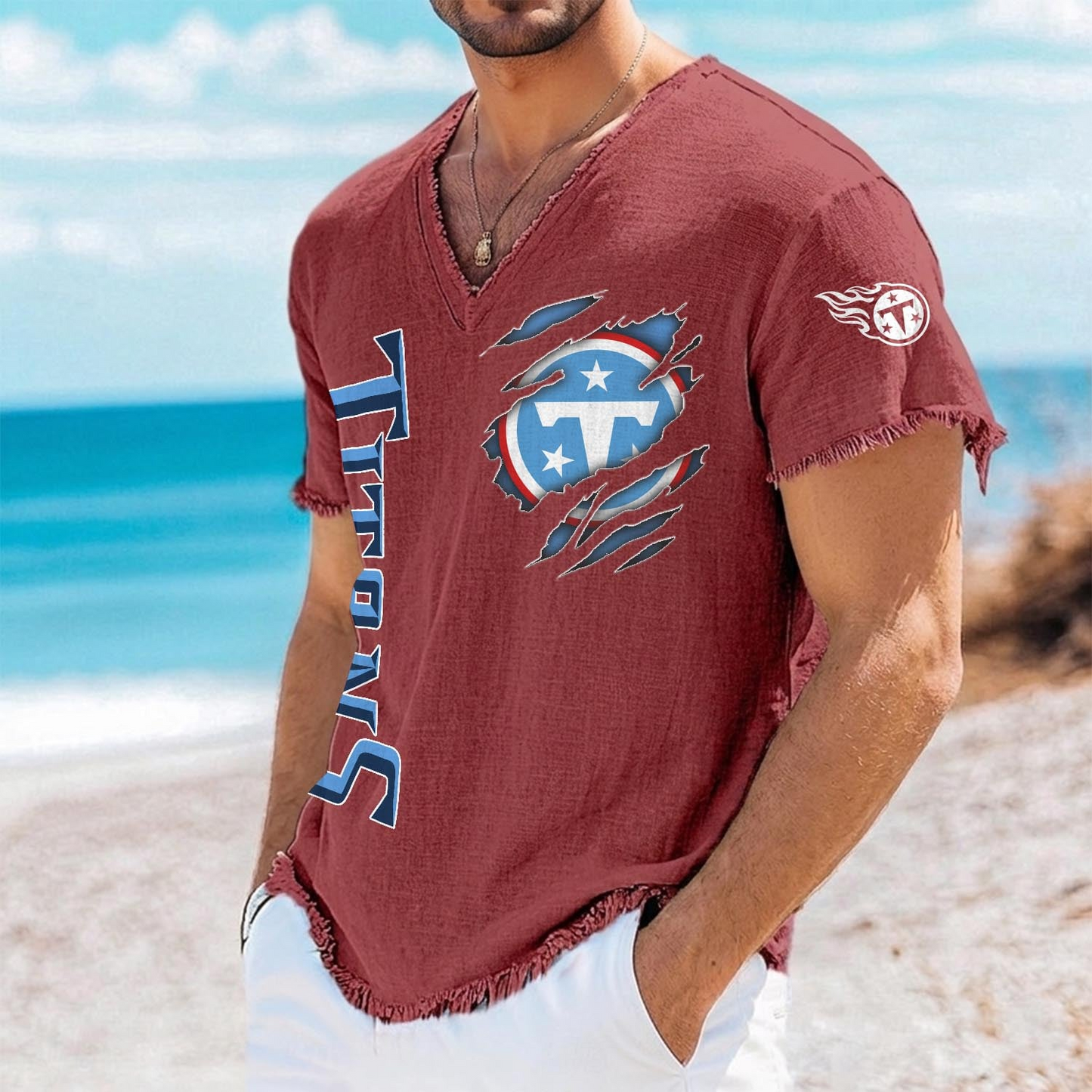 TEN x NFL V-Neck Linen Beach Shirt 1905 DatND DVT