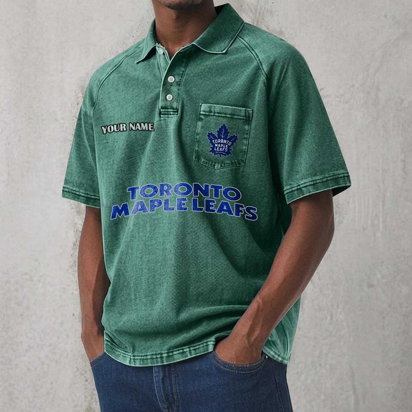 TOR x NHL Men's Distressed Turn-Down Collar Polo DATND TANTD 250526