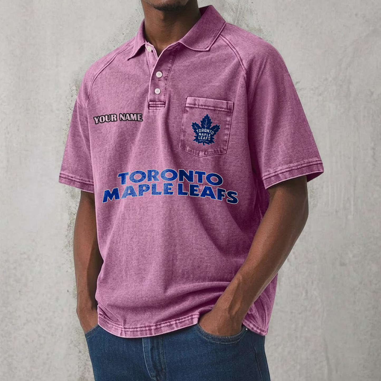 TOR x NHL Men's Distressed Turn-Down Collar Polo DATND TANTD 250526