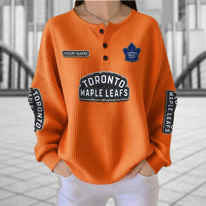 TOR x NHL Personalized Waffle Knit Henley Sweatshirt 2005 DatND DVT