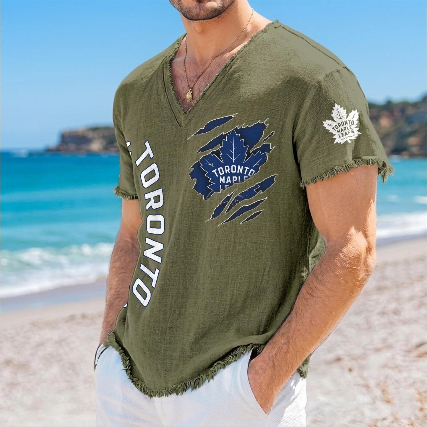 TOR x NHL V-Neck Linen Beach Shirt 1905 DatND DVT