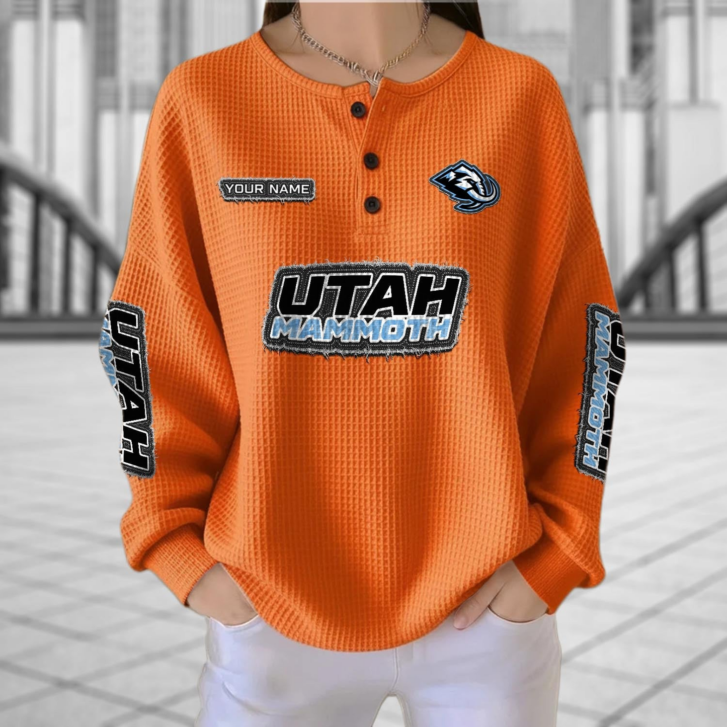 UTA x NHL Personalized Waffle Knit Henley Sweatshirt 2005 DatND DVT