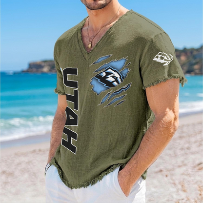 UTA x NHL V-Neck Linen Beach Shirt 1905 DatND DVT