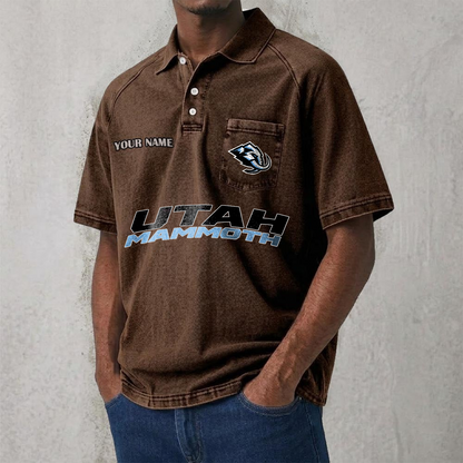 UTAH x NHL Men's Distressed Turn-Down Collar Polo DATND TANTD 250526