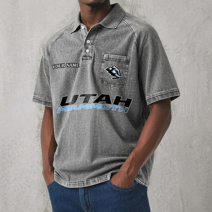 UTAH x NHL Men's Distressed Turn-Down Collar Polo DATND TANTD 250526