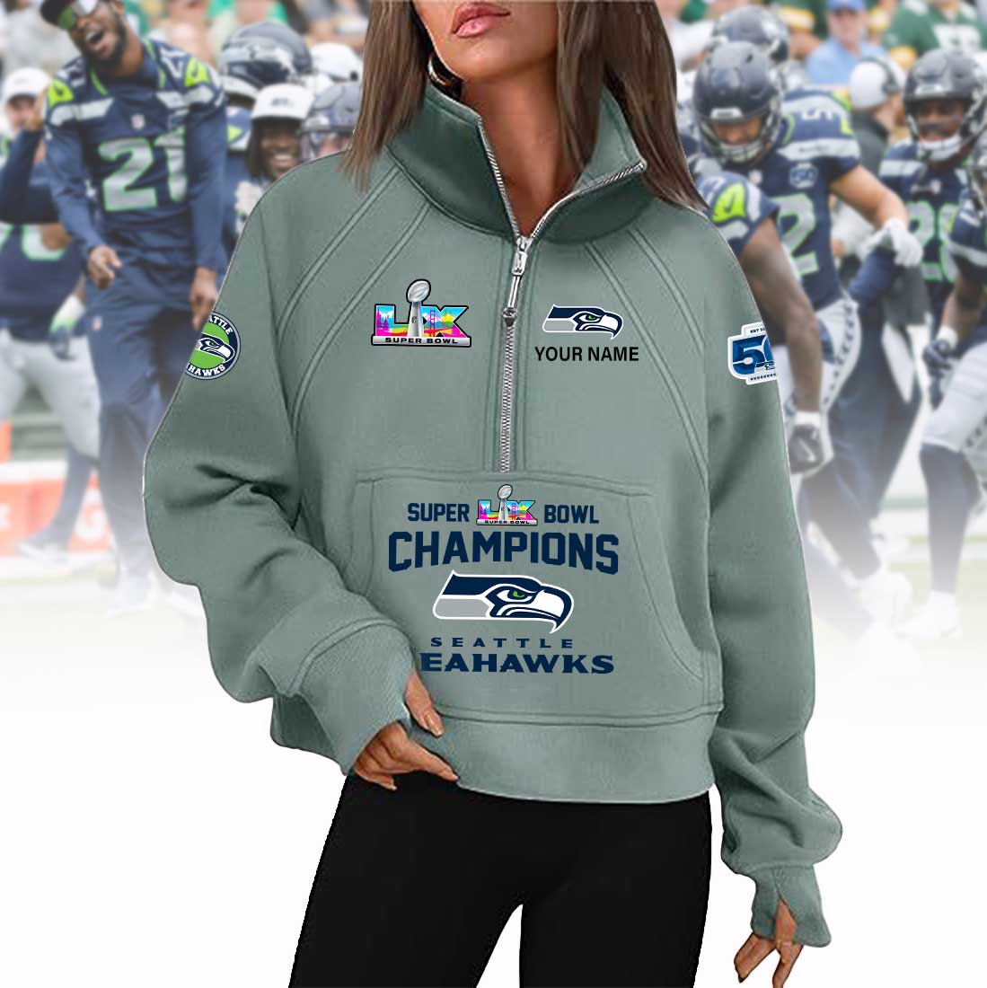 PREMIUM NFL X SEA 2026 SUPER BOWL Woman Half Zip Hoodie NDT VHM 090226