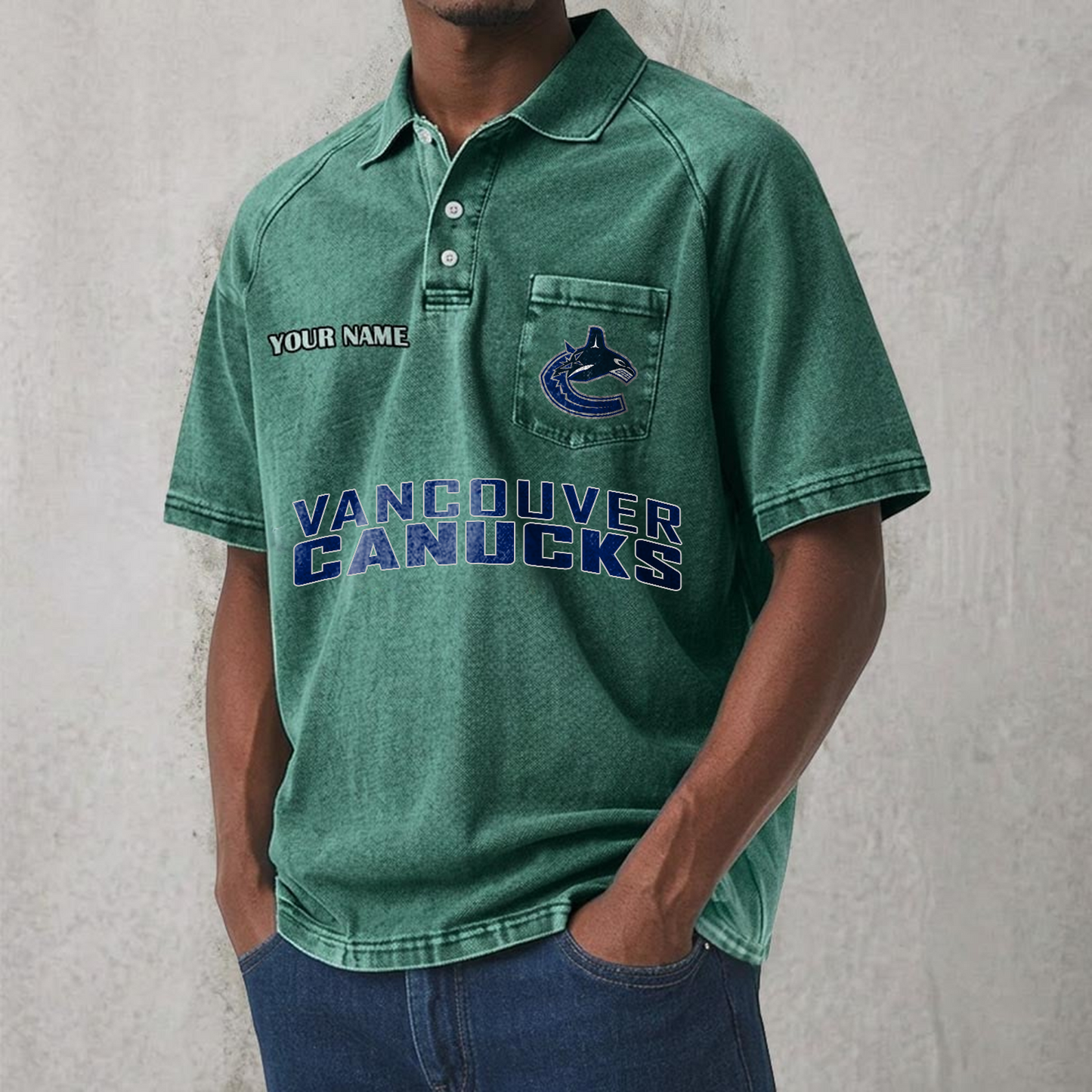 VAN x NHL Men's Distressed Turn-Down Collar Polo DATND TANTD 250526