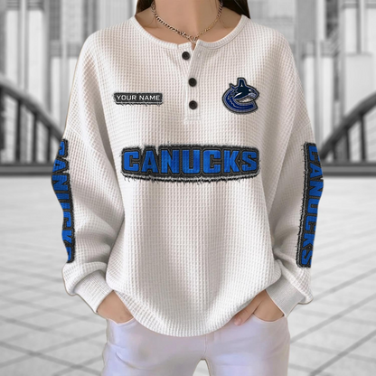 VAN x NHL Personalized Waffle Knit Henley Sweatshirt 2005 DatND DVT