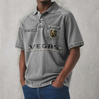 VGK x NHL Men's Distressed Turn-Down Collar Polo DATND TANTD 250526