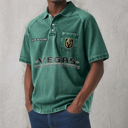 VGK x NHL Men's Distressed Turn-Down Collar Polo DATND TANTD 250526