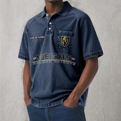 VGK x NHL Men's Distressed Turn-Down Collar Polo DATND TANTD 250526