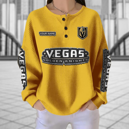 VGK x NHL Personalized Waffle Knit Henley Sweatshirt 2005 DatND DVT