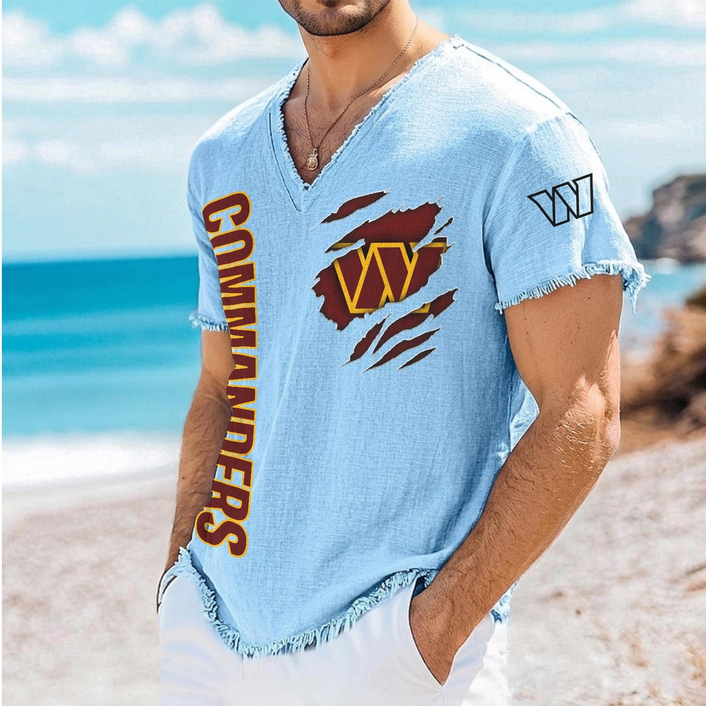 WAS x NFL V-Neck Linen Beach Shirt 1905 DatND DVT