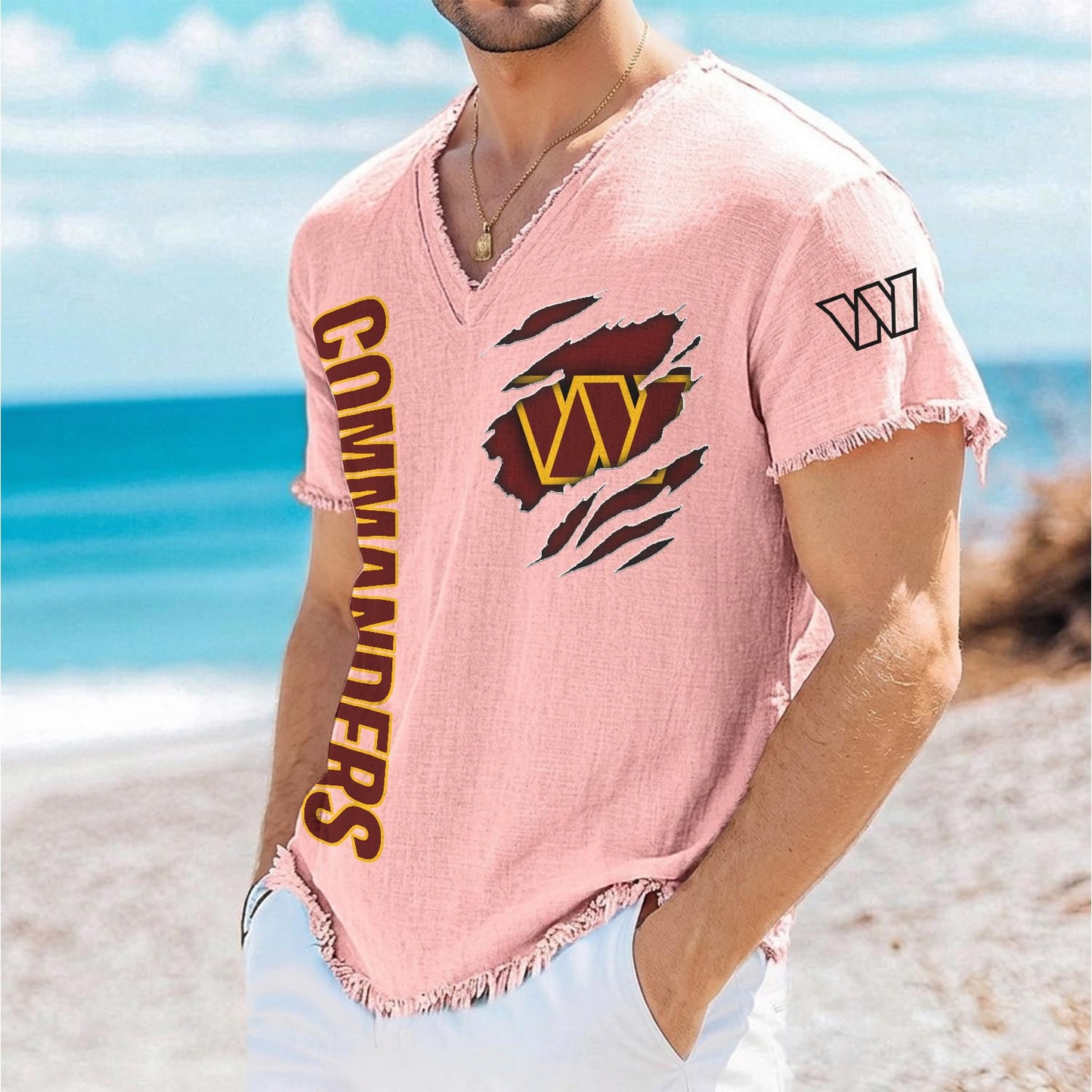 WAS x NFL V-Neck Linen Beach Shirt 1905 DatND DVT