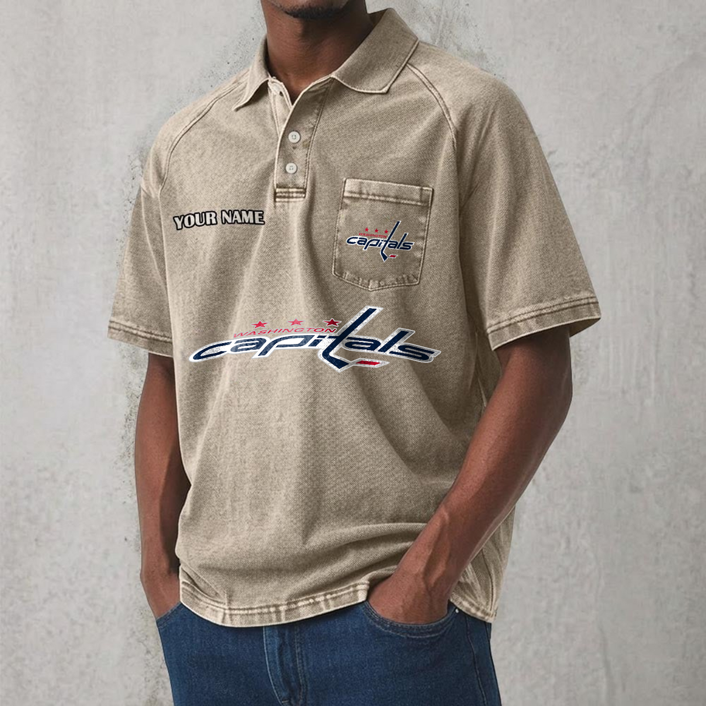 WAS x NHL Men's Distressed Turn-Down Collar Polo DATND TANTD 250526