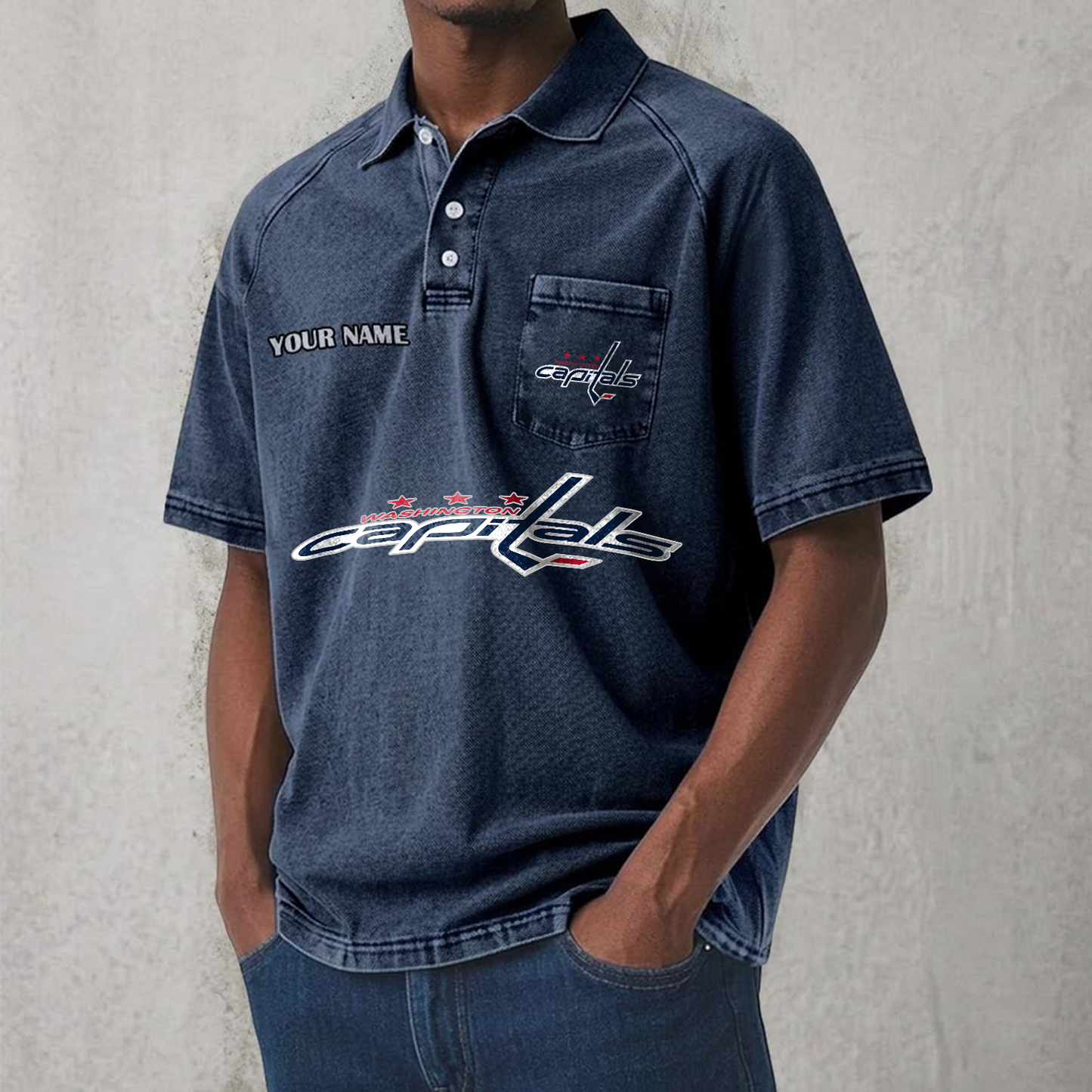WAS x NHL Men's Distressed Turn-Down Collar Polo DATND TANTD 250526