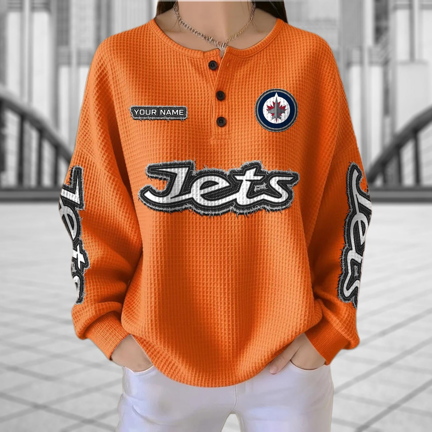 WGJ x NHL Personalized Waffle Knit Henley Sweatshirt 2005 DatND DVT