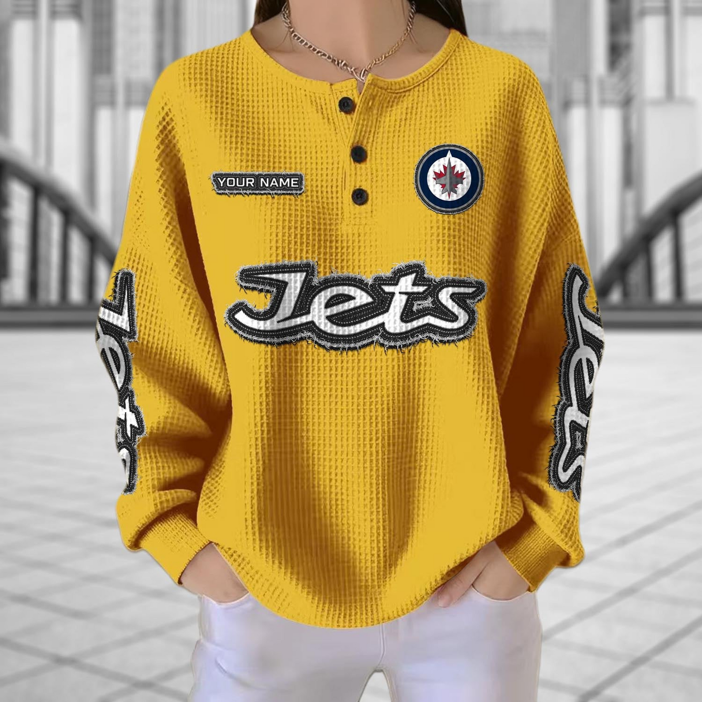 WGJ x NHL Personalized Waffle Knit Henley Sweatshirt 2005 DatND DVT
