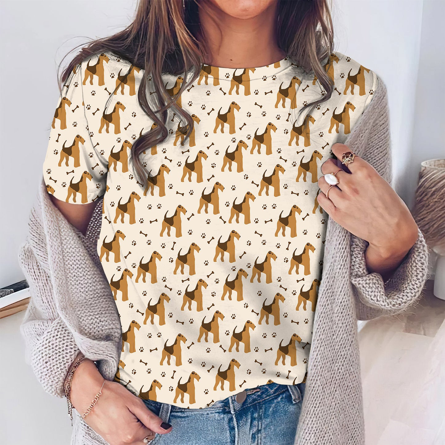 Airedale Terrier Paw And Bone Women T-Shirt | Custom Shirt | Printed Graphic Tees