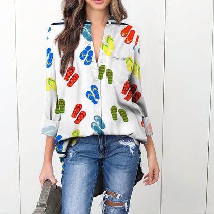 Summer Flip Flop Vintage Blouse | Casual Loose Shirt | Long Sleeve Plus Size Casual Shirt