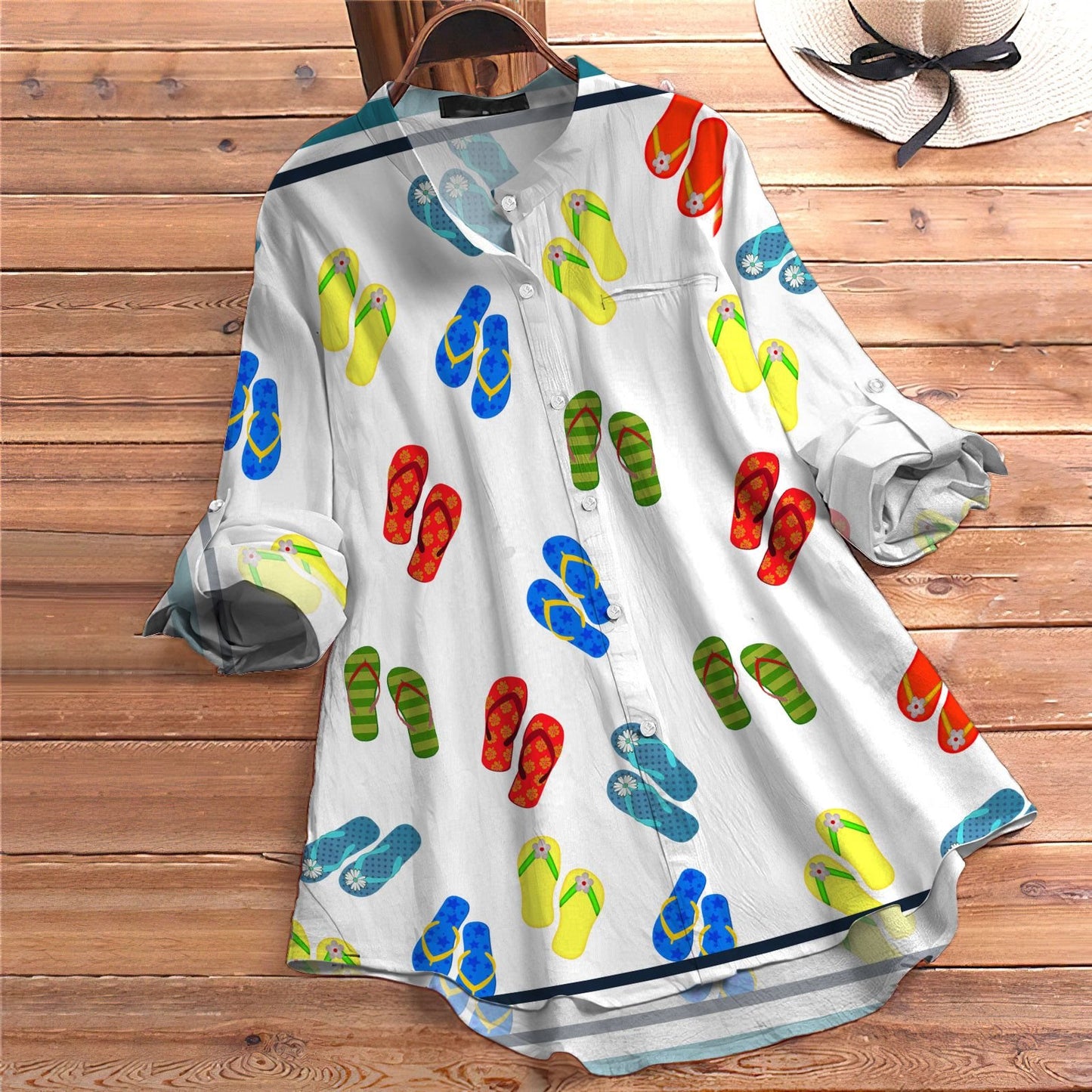 Summer Flip Flop Vintage Blouse | Casual Loose Shirt | Long Sleeve Plus Size Casual Shirt