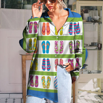 Summer Flip Flops Vintage Blouse | Casual Loose Shirt | Long Sleeve Plus Size Casual Shirt