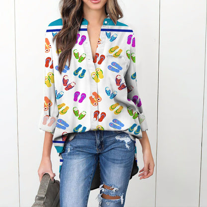 Summer Flip Flop Vintage Blouse | Casual Loose Shirt | Long Sleeve Plus Size Casual Shirt