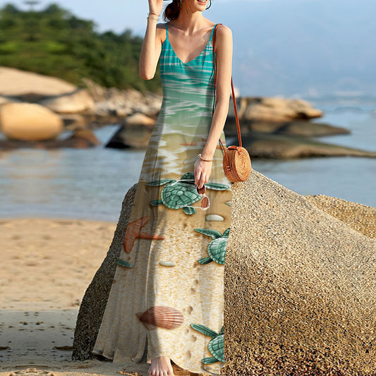 Baby Turtles On The Beach Sleeveless Maxi Dress | Women Summer Dress | Sundress