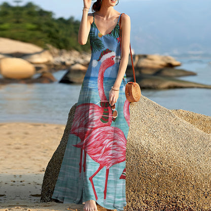 Flamingo Christmas Beach Sleeveless Maxi Dress | Women Summer Dress | Sundress