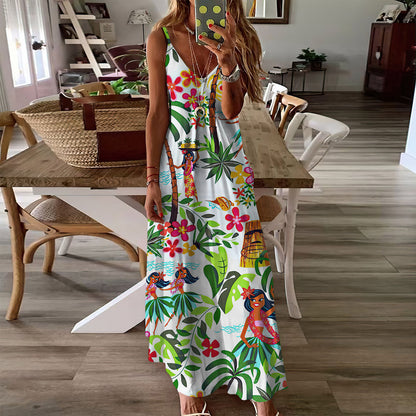 Hawaii Tahiti Tiki Beach Hula Hawaii Sleeveless Maxi Dress | Women Summer Dress | Sundress