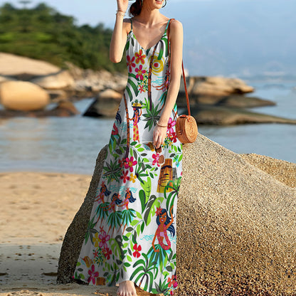 Hawaii Tahiti Tiki Beach Sleeveless Maxi Dress | Women Summer Dress | Sundress